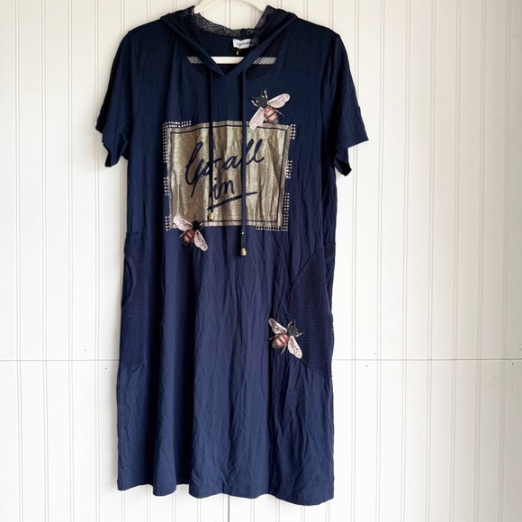 DARKMEN DARWIN Size M Blue Mesh Hooded Short Sleeve Tunic Dress NEW! - Picture 1 of 10
